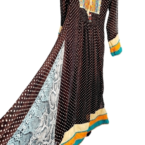 Boho Maxi Dress Smocked Tassled Print Flared Flowy Coachella Festival Sz Small - Picture 5 of 16